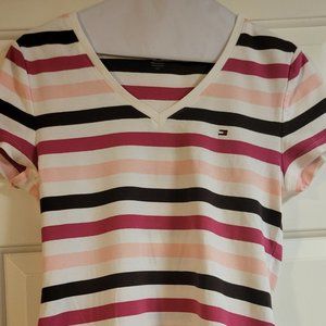Large Tommy Hilfiger pink and brown stripped t-shirt